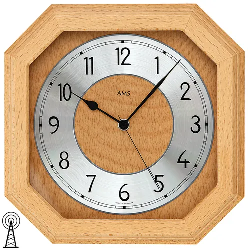 AMS Wanduhr 5864/18 - Klassische Holz Uhr 26x26 cm - Elegante analoge Wanduhr aus Holz mit Funkantrieb, ideal für Wohnaccessoires und stilvolle Raumgestaltung.