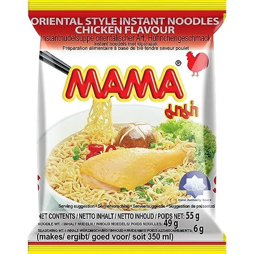 MAMA Instant Nudeln Hühn - Schnelle Mahlzeit - Nudelgerichte, ideal für einen schnellen Snack oder eine komplette Mahlzeit, in nur Minuten zubereitet. Inhalt: 1 X 55 GR, MAMA - die Nr. 1 Nudelmarke aus Thailand.