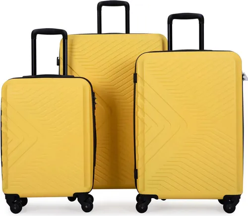 Travelhouse 3-teiliges Koffer & Trolley Handgepäck-Set - Gelb Bali - Gepäck-Sets mit robustem ABS Hartschale, leicht und kratzfest. Inklusive TSA Zahlenschloss für sichere Reisen und leise 360° Spinner-Rollen für einfaches Handling.