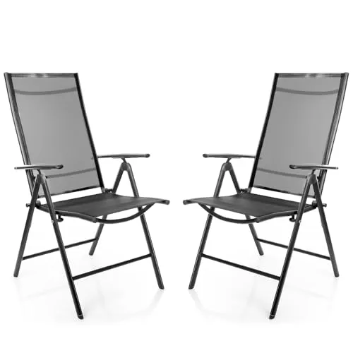 BigDean 2 Stück Gartenstühle dunkelgrau - Klappstuhl mit 7-fach verstellbarer Rückenlehne - Klappstühle für Balkon, Garten & Terrasse mit ergonomischem Design und bis zu 120 kg belastbar. Ideal für höchsten Sitzkomfort und platzsparendes Verstauen.