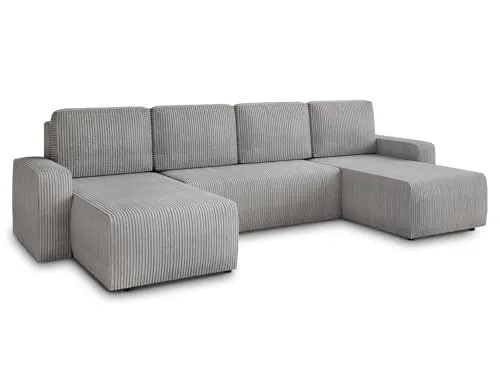 Wohnlandschaft Roma - U-Form Couch mit Schlaffunktion - Sofas & Couches: Schlafsofa mit Bettkasten und großzügiger Schlaffläche von 268x125 cm, eleganter Cord Stoff und freistehendes Design für vielseitige Nutzung.