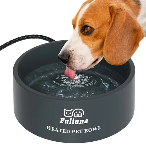 Fuliuna Beheizter Futternapf für den Außenbereich mit kaufester Schnur, Thermoschüssel bietet Trinkwasser im Winter für Hunde, Katzen, Kaninchen, Hühner, Enten - 0,85 Gallonen