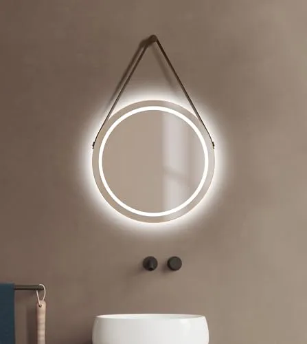 Badspiegel TALOS LED CORVIA Shine Ø50 cm - Rund mit Beleuchtung in matt Gold - Badspiegel, feuchtraumgeeignet mit elegantem Design und austauschbaren LED-Streifen für eine lange Lebensdauer und angenehme Neutralweiß-Beleuchtung.