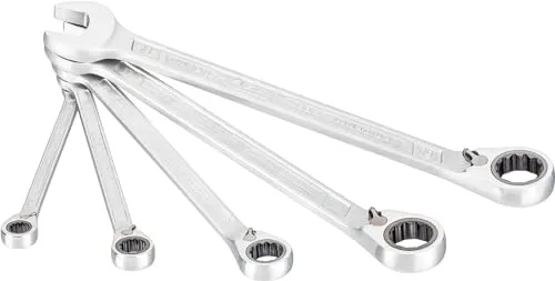 HAZET Knarren-Ring-Maulschlüssel-Satz 606 - 5-teilig, Feinverzahnt mit 72 Zähnen und verchromter Oberfläche für präzises Arbeiten