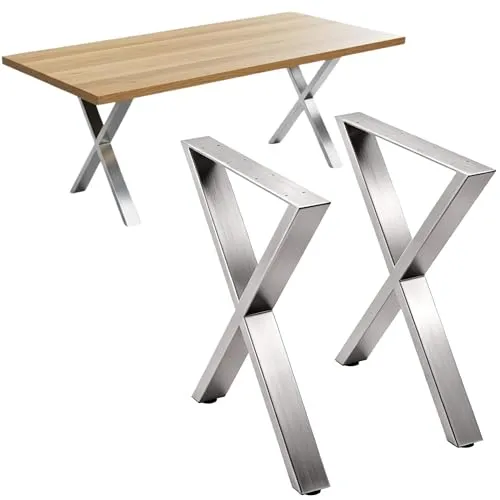 DanDiBo Edelstahl Tischbein Set 72 x 60 cm - Hochwertige X-Tischbeine aus rostfreiem Edelstahl für individuelle Möbelprojekte. Stabil und robust, ideal für Esstische und Schreibtische. Einfache Montage und anpassbare Gestaltungsmöglichkeiten.