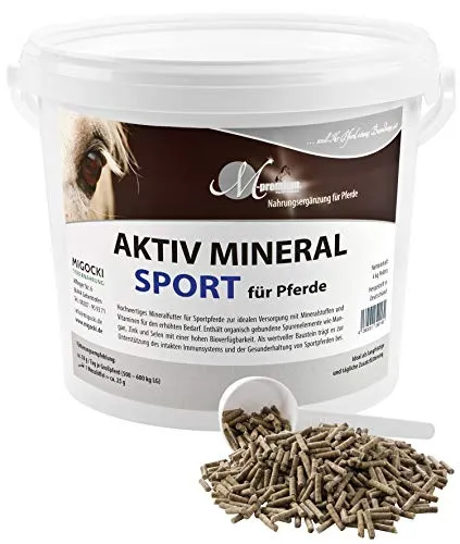 MIGOCKI AKTIV Mineral Sport – 4kg Mineralfuttermittel für Sportpferde – mit Zink, Selen, Mangan pelletiert