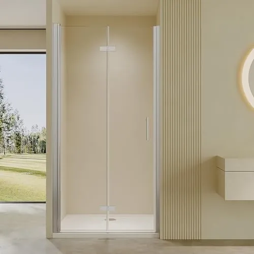 AmuseVera Duschtür 80 cm Einzelfalttür Drehfalttür Nische Duschabtrennung Duschkabine Faltbar Nischendrehtür Falttür Dusche aus 6mm ESG Sicherheitsglas mit Nano-Beschichtung, Höhe 195cm