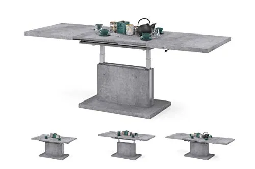 All4All Couchtisch Asti - Kaffeetisch - Wohnzimmertisch – Höhenverstellbar - mit Einlegeplatten - Ausziehbar - Sofatisch - 120x70cm - 05 - Betonoptik Millenium