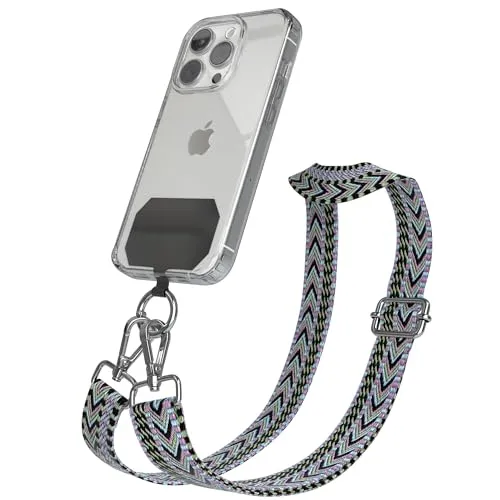 EAZY CASE - Handykette Universal zum Umhängen kompatibel mit jedem Handy Kette mit Hülle kombinierbar Handykordel mit Karabiner für Handyhülle Handyband zum Umhängen Bunt Boho Kordel Violett Grün