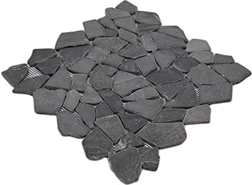 graue Mosaik Fliese Marmor Naturstein grau anthrazit Bruch Ciot Neromarquina für BODEN WAND BAD WC DUSCHE, Mattengröße: 305x305 = 0,09 qm, Steingröße: 15-69x7 mm - 1 Matte