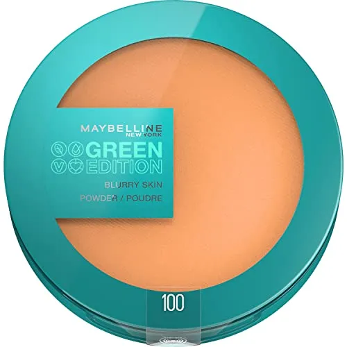 Maybelline New York Mattierendes Puder, Feuchtigkeitsspendend mit porenverfeinerndem Effekt, Vegane Formel mit natürlichen Inhaltsstoffen, Green Edition Blurry Skin Puder Nr. 100, 1 Stück