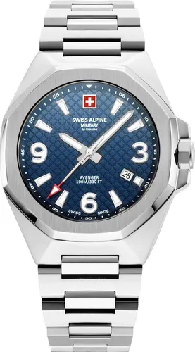 Swiss Alpine Military Herren Uhr 7005.1135SAM - Armbanduhren für Herren mit Datumsanzeige, blauem Zifferblatt und Edelstahlarmband – ideal für stilbewusste Männer.