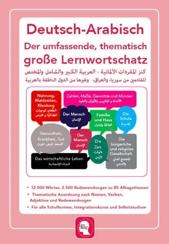 Umfassender themat. Großlernwortschatz - Dt/Arab. - Schulbücher & Lernhilfen: 12.000 Vokabeln und 2.500 Redewendungen für verbessertes Deutsch, ideal für Lernende in Schulen und Integrationskursen.