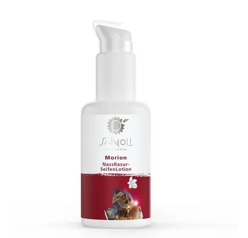 Sanoll Morion Nassrasur Seifenlotion - Naturseife für die Nassrasur, mit beruhigenden Kräutern und blutstillendem Hirtentäschel, ideal für eine sanfte Rasur und Hautpflege.