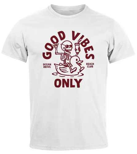 Neverless Print-Shirt Herren T-Shirt Printshirt Spruch Good Vibes Only Skelett-Motiv Sommer mit Print