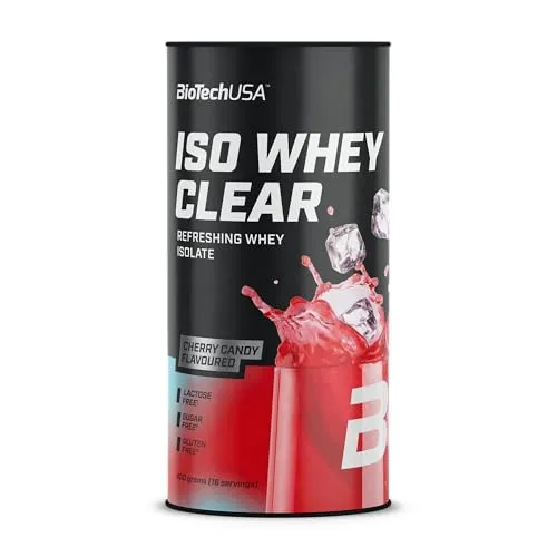 BioTechUSA Iso Whey Clear | Erfrischendes Molkenisolat mit Fruchtgeschmack | Hoher Proteingehalt | Mit Aminosäuren | Laktosefrei, Zuckerfrei, Glutenfrei | 400 g, Cherry candy
