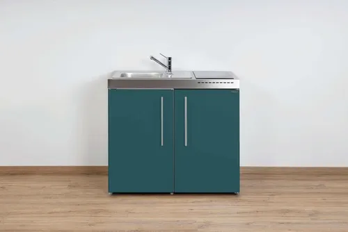 Stengel Miniküche Küchenzeile Premiumline MP 100 mit Kühlschrank, 100 cm Türkis
