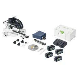 Festool KAPEX KSC 60 EB-Basic Kapp Zugsäge mit 4x Akku 5Ah und Doppellader - Leistungsstarke Kappsäge für präzise Schnitte in Holz, ausgestattet mit 4 Lithium-Ionen-Akkus und Doppellader für maximale Flexibilität im Einsatz.