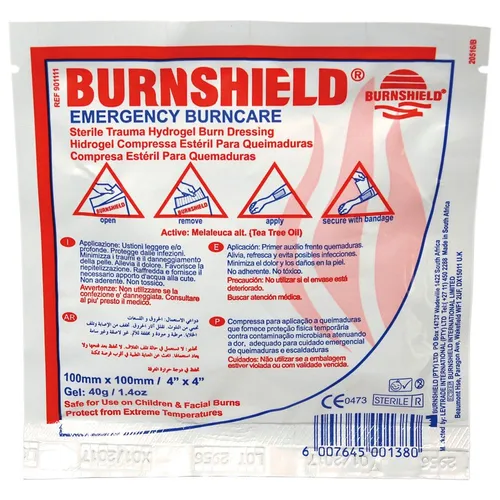 Burnshield 1012282 Brandwunden-Kompresse 450 mm x 200 mm - Bürobedarf: Sterile Hydrogel-Kompresse zur schnellen Kühlung und Linderung bei leichten Verbrennungen und Verbrühungen, ideal für Notfallsets.
