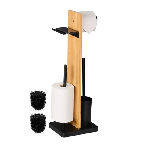 Moderne WC Garnitur mit Bambus in schwarz von Relaxdays