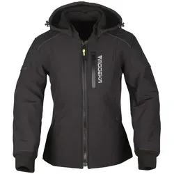 Modeka Clarke Lady Hoodie schwarz Gr. 36 - Motorradjacke mit zertifizierten Protektoren, 100 % wasser- und winddicht dank Hitex®-Z-Liner-Membrane und herausnehmbarer Thermoweste für zusätzlichen Komfort.