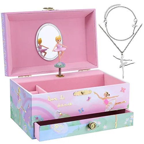 Jewelkeeper Spieluhr & Mädchenschmuck-Set -Geschenk für Mädchen, Farbe & Größe nach Wahl, Schmuckkästchen, Melodie, Schmuckset, Kinderzimmerdekoration