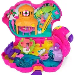 Polly Pocket Flamingo-Party Spielset - Spielfiguren mit 26 Überraschungen im Flamingo-Design, ideal für kreative Abenteuer und unterwegs! Entdecke interaktive Bereiche und unendliche Spielmöglichkeiten für Kinder ab 4 Jahren.
