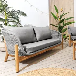 Riess-Ambiente Wetterfestes Gartenlounge Set ROPE grau natur - Gartenmöbel-Set aus langlebigem Akazienholz und Aluminium, wetterfest und pflegeleicht. Inklusive Tisch und bequemen Sitzkissen für entspannte Stunden im Freien!