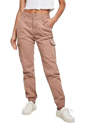 Urban Classics Damen High Waist Cargo Pants in Duskrose, 26 EU - Damen-Hosen mit hohem Bund für optimalen Tragekomfort und voluminösen Cargo-Taschen für einen lässigen Look.