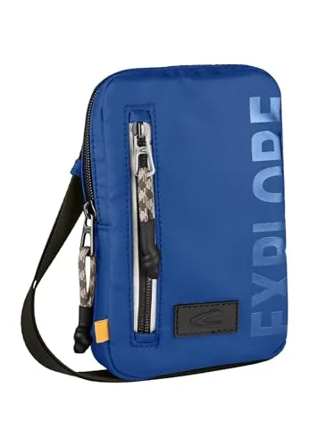 camel active Explore Herren Handytasche Umhängetasche Blau - Herren-Schultertaschen aus wasserabweisendem, recyceltem Nylon, mit reflektierenden Reißverschlüssen für mehr Sicherheit und einem flexiblen Tragekomfort durch den verstellbaren Schulterriemen.