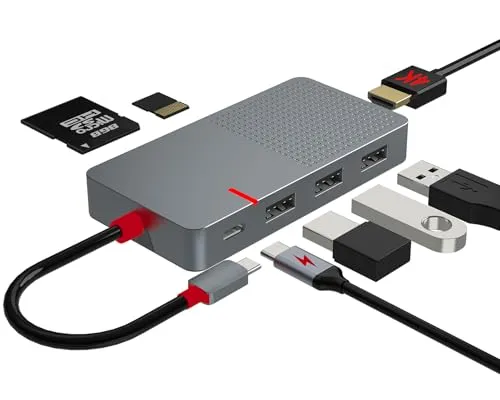 ANYPLUS USB C Hub, 7 in 1 Laptop Docking Station，USB Verteiler with 4K HDMI, 3 Ports USB 3.0, TF/SD Kartenleser, 100W PD Ladegerät, USB Hub für MacBook Pro Air HP XPS Steam Deck Dell Lenovo
