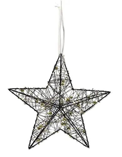 DARO DEKO Lichter-Stern mit LED aus Draht und Perlenkette schwarz Gold 25cm Dekostern Weihnachtsdeko