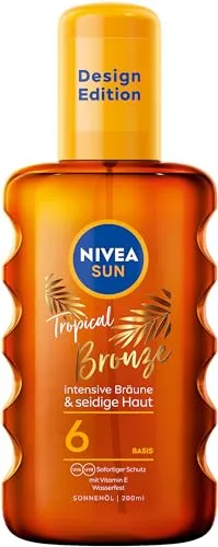 Nivea Sun Tropical Bronze Ölspray LSF 6, Sonnenschutz für langanhaltende Bräune ohne Selbstbräuner, Sonnenspray mit Carotin-Extrakt und Vitamin E, 200 ml