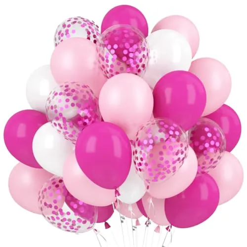 Stück Luftballons Pink Weiss Konfetti Helium Ballons12 Zoll für Mädchen Geburtstag Dekorationen,Taufe Junge Deko, Baby-Duschen, Graduierung, Hochzeit (rosa weiß) 60
