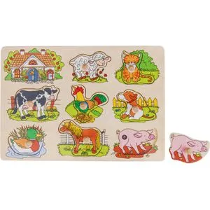 Goki Motorikspielzeug 57895, Soundpuzzle Bauernhof, Steckpuzzle aus Holz, ab 1 Jahr