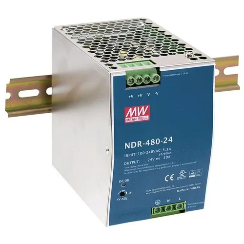 MeanWell NDR-480-48 480W Hutschienen Netzteil - Industrielle Stromversorgung mit 480W Leistung, 48V Ausgang und 93% Wirkungsgrad – ideal für effiziente Anwendungen auf Hutschienen.