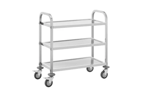Royal Catering Servierwagen – 3 Ebenen Küchenrollwagen aus Edelstahl - Beistellwagen – Robuster Servierwagen mit 3 Ebenen, belastbar bis 81 kg, ideal für Gastronomie und Küche, mobil durch leichtgängige Lenkrollen und 2 Feststellbremsen.