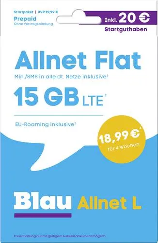 Blau.de Allnet L Startpaket Prepaid-Karte ohne Vertragsbindung