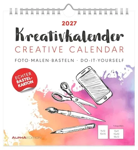 Kreativkalender M weiß 2027: Bastelkalender 21x22 cm mit weißem Hintergrund, echtem Bastelkarton und gestaltbarem Titelblatt