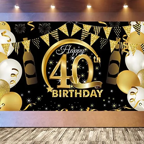 PLATEYTR 40. Geburtstag Party Dekoration,Banner 40 Geburtstag Roségold,Extra Große Fotografie Hintergrund Schild Poster für 40 Geburtstag Party Kuchen/Tabelle/Mauer/Garten Dekoration