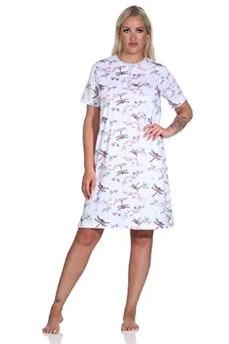 Normann Damen Kurzarm Nachthemd floral, Größe: 44-46 - Schönes Kurzarm Nachthemd in floraler Optik für warme Nächte. Mit Knopfleiste für zusätzlichen Komfort. Hergestellt gemäß OEKOTEX STANDARD 100 – für ein gutes Gefühl auf der Haut. Ideal für entspannte Nächte.