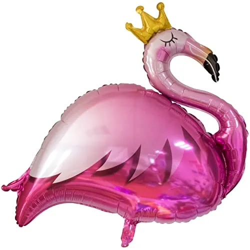 Flamingo Folienballon 100 x 80 cm - für Hawaii Garten-Party XXL Luftballon/Ballon Partydeko/Deko/Dekoration Tropical Geburtstag Hawaiian JGA Kindergeburtstag Mädchen Kopper-24 - Krone pink