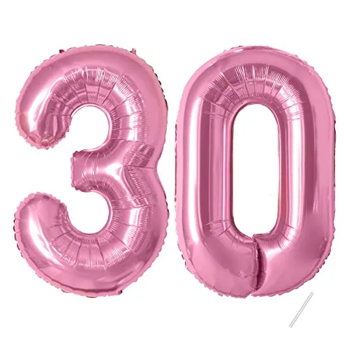 Geburtstag Deko zahlen luftballon 30 jahre | Folienballon Rosa- für 30. Geburtstagsdeko Männer Frauen Ballon Zahl Deko zum Geburtstag fliegt mit Helium 30.Geburtstagsparty 40