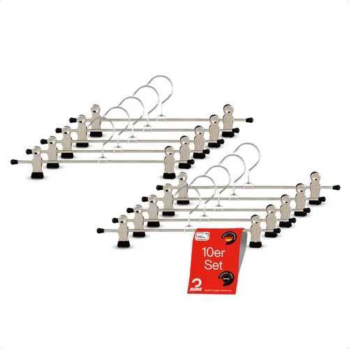 MAWA Kleiderbügel Clip K 40 D (Set, 10-tlg) – Flexibel und Platzsparend - Kleiderbügel mit verstellbaren Clips für sicheren Halt von Hosen und Röcken. Rutschfeste Beschichtung und 360° drehbarer Haken bieten maximalen Komfort und Effizienz im Kleiderschrank.