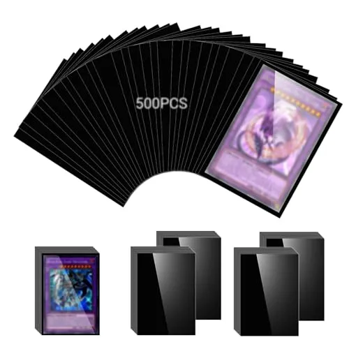 KOMABLEN 500 Weiche Stück Kartenhülle, 66 x 91 mm Standard Kartenhüllen, Transparente Sammelkarten hüllen, Card Sleeves, Karten Hüllen für MTG, TCG, Pokemon, Baseball und Fußballkarten Schwarz