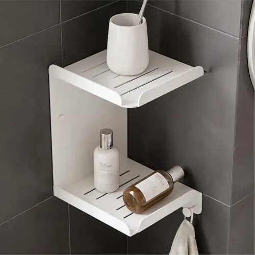 Mai & Mai Duschablage zum Bohren oder Kleben mit 3 Haken - Praktische Duschablage zur Wandmontage: Kompakt, platzsparend und mit 3 Haken für Handtücher. Hohe Tragfähigkeit, wasserfest und rostbeständig – ideal für ein ordentliches Badezimmer.