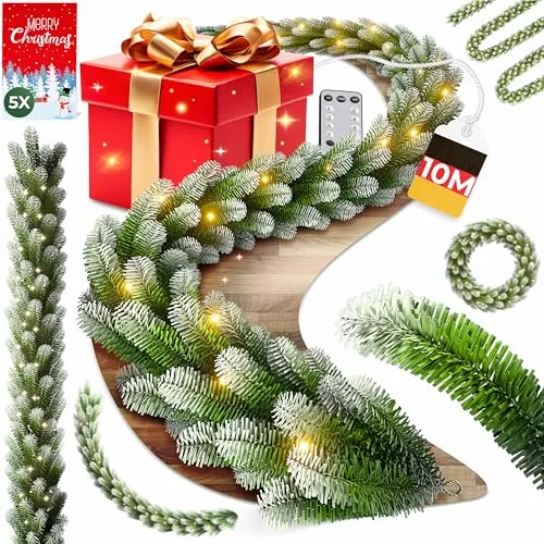 KESSER® Weihnachtsgirlande 10m mit 200 LEDs und Timer - Weihnachtsdeko für Innen & Außen - Feiern Sie die Weihnachtszeit mit der KESSER Weihnachtsgirlande! Mit 200 warmweißen LEDs und 8 Leuchtmodi sorgt sie für eine festliche Atmosphäre. Flexibel einsetzbar und wetterfest, ideal für jeden Raum und Außenbereich.