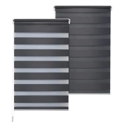 Doppelrollo DuoRollo Klemmfix ohne Bohren Seitenzug Fenster Rollo anthrazit B 80cm (76cm Stoffbreite) x H 210 cm