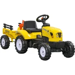 Trettraktor mit Anhänger für Kinder ab 3 Jahren, schwarz-gelb