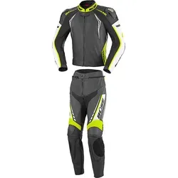 Büse Silverstone Pro 2-Teiler Motorrad Lederkombi, schwarz-weiss-gelb, Größe 50 für Männer